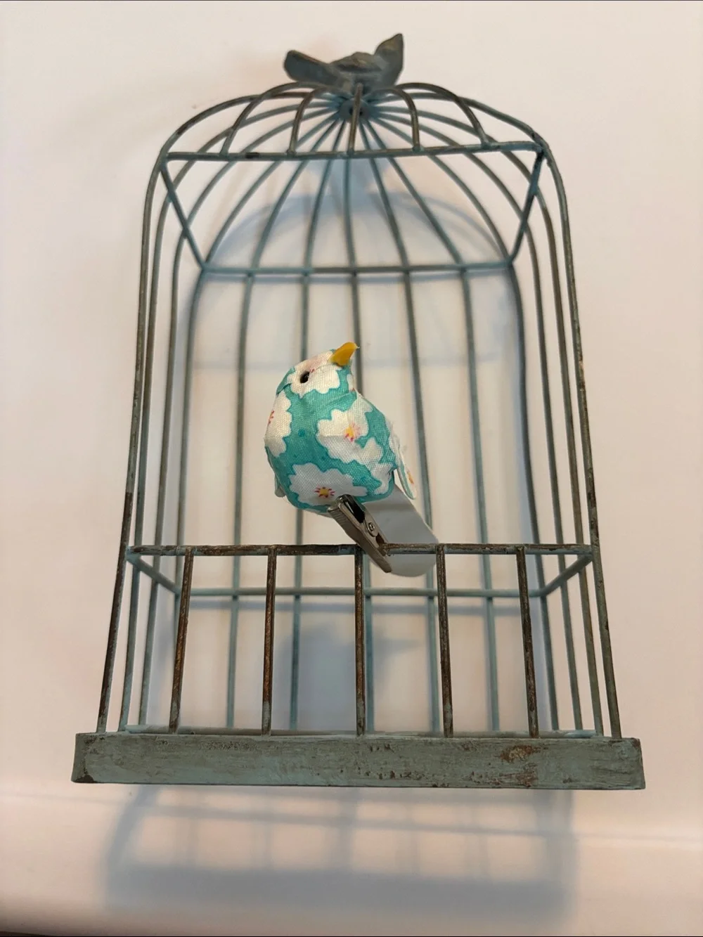 Decorative Teal Bird Cage with Floral Perch - Pets Bird